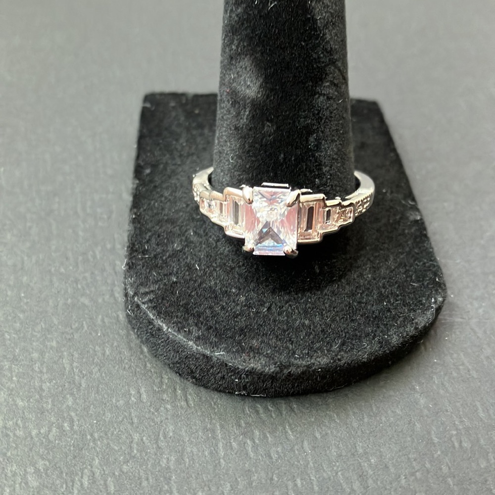 925 Sterling Silver Six Emerald Side Stone Engagement Ring Size 10 & 9 Available - Picture 8 of 10